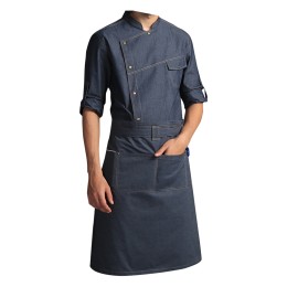 A large number of customized denim half-length aprons Fashion design slant pocket back strap apron Apron supplier SKAP104 A large number of customized denim half-length aprons Fashion design slant pocket back strap apron Apron supplier SKAP104